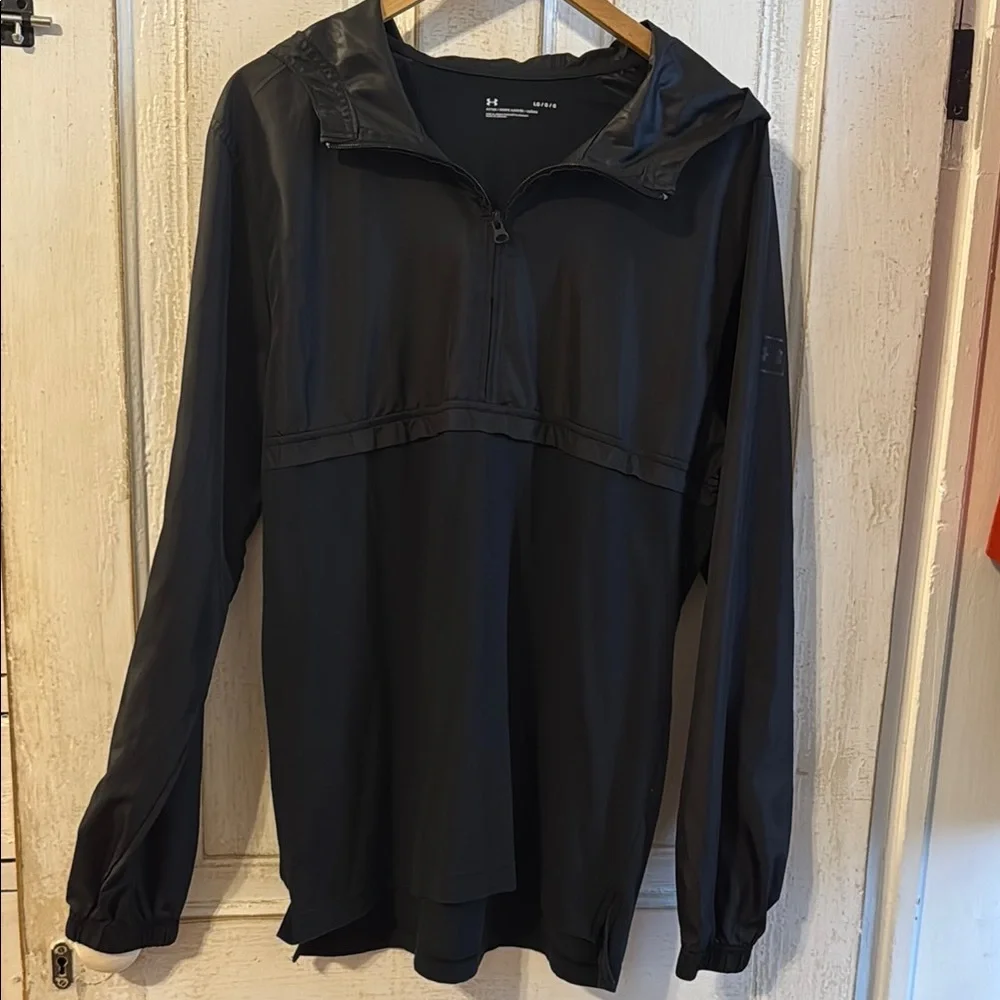 Under Armour Men Sweatshirt Large Black Fitted 1/2 Zip Hoodie Windbreaker